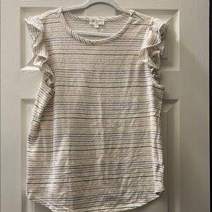 Kim & Cami Multicolor Striped Ruffle Sleeve Top